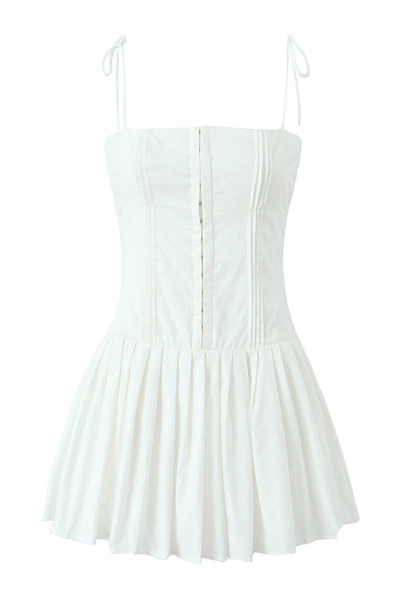 Vacay Sensibility White Pleated Mini Dress | Jewelclues