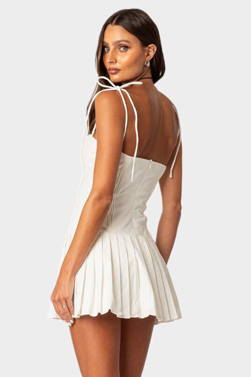 Vacay Sensibility White Pleated Mini Dress | Jewelclues