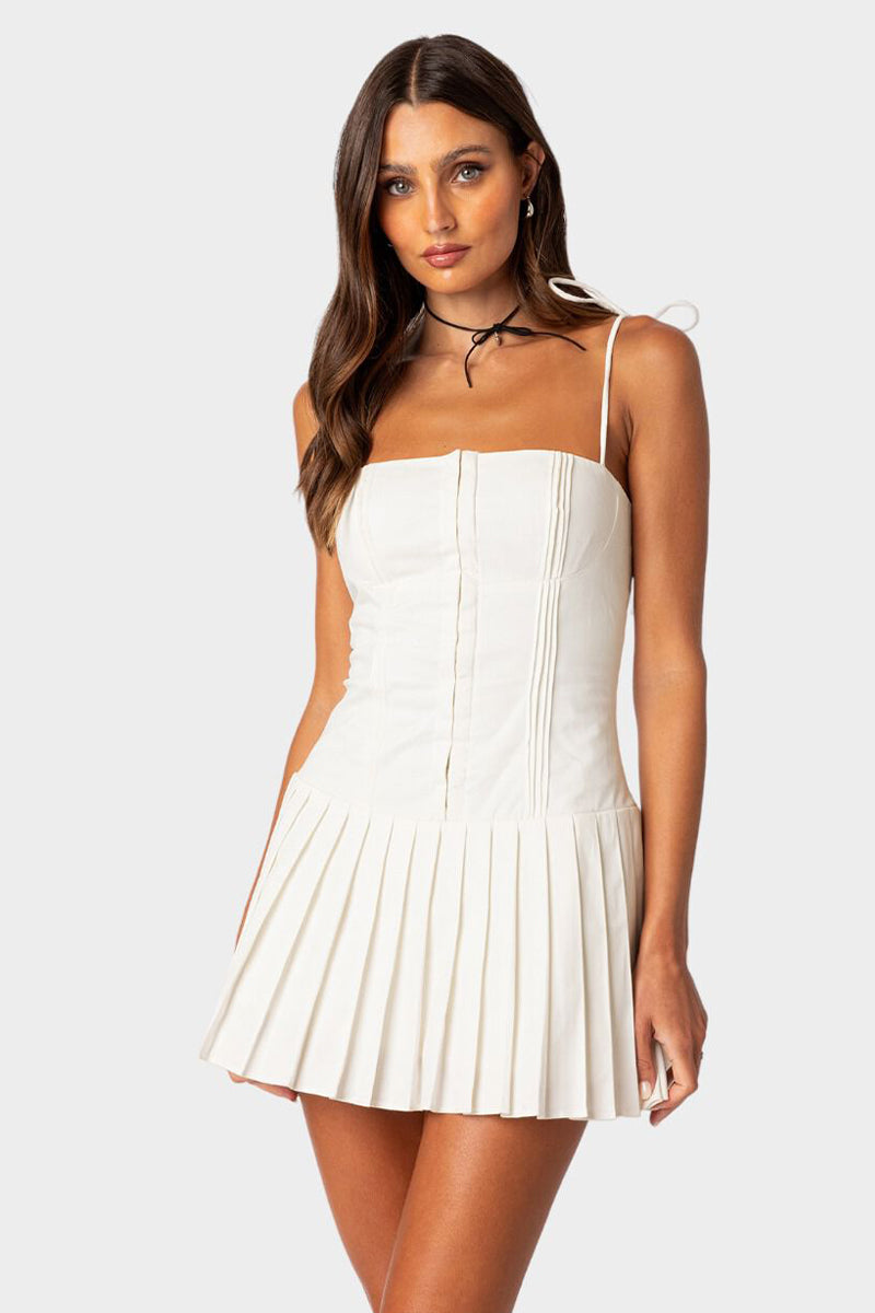 Vacay Sensibility White Pleated Mini Dress | Jewelclues