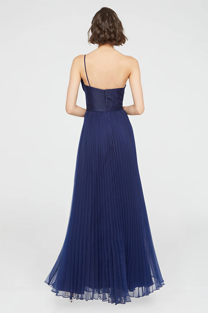 Valerie One-Shoulder Pleated Maxi Dress | Jewelclues #color_navy blue