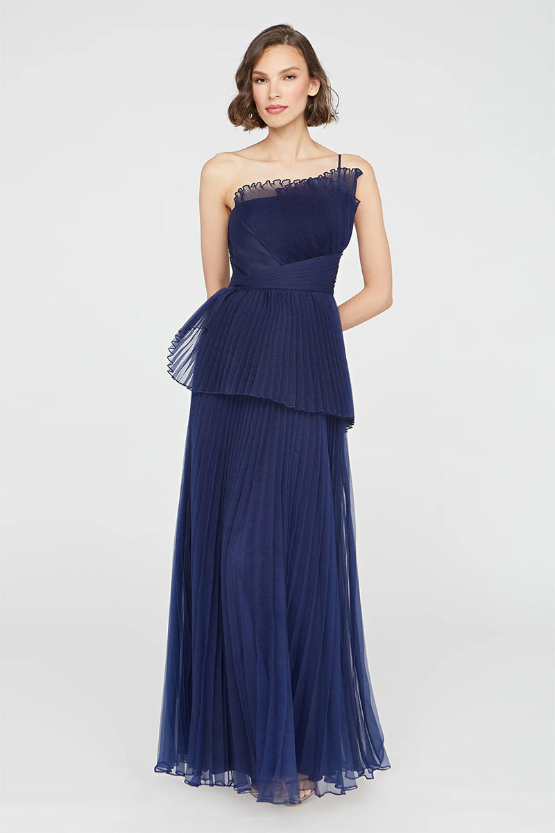 Valerie One-Shoulder Pleated Maxi Dress | Jewelclues #color_navy blue