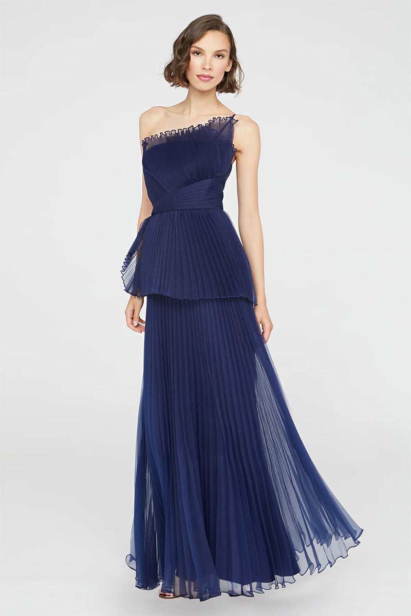 Valerie One-Shoulder Pleated Maxi Dress | Jewelclues #color_navy blue