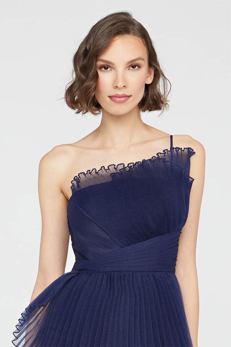 Valerie One-Shoulder Pleated Maxi Dress | Jewelclues #color_navy blue