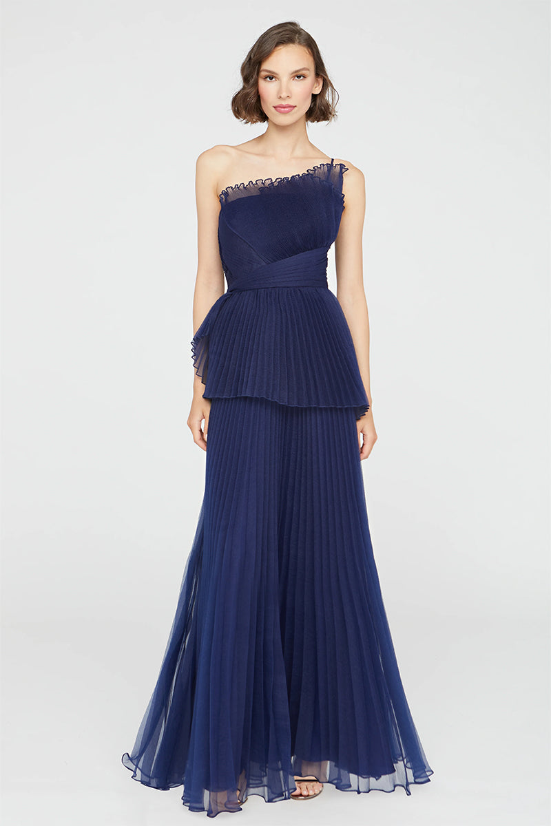 Valerie One-Shoulder Pleated Maxi Dress | Jewelclues #color_navy blue