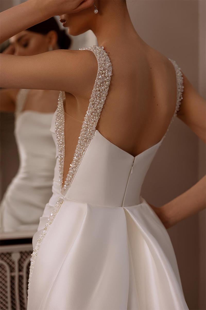 Viviana Pearl Beaded Wedding Dress | Jewelclues #color_ivory