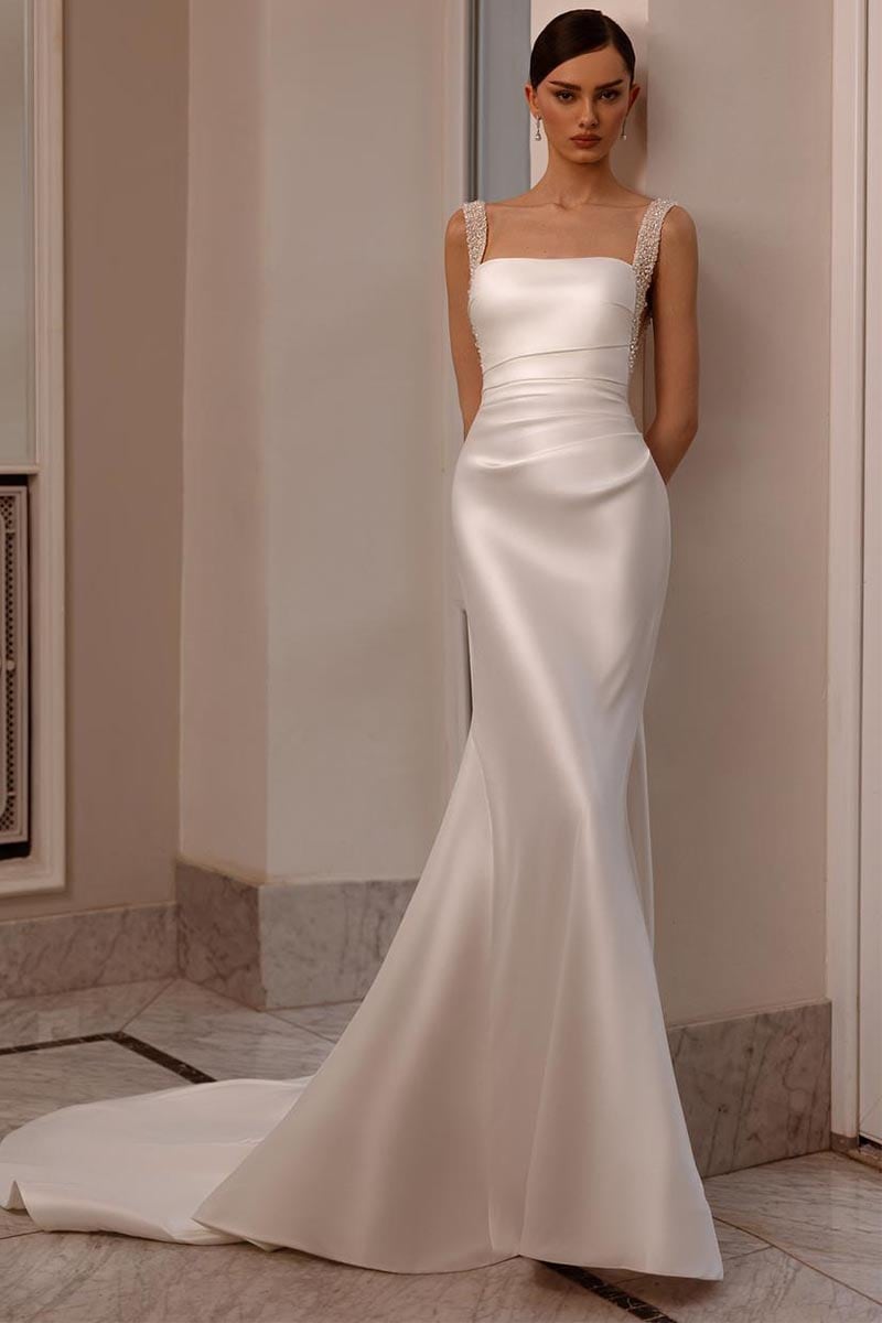 Viviana Pearl Beaded Wedding Dress | Jewelclues #color_ivory