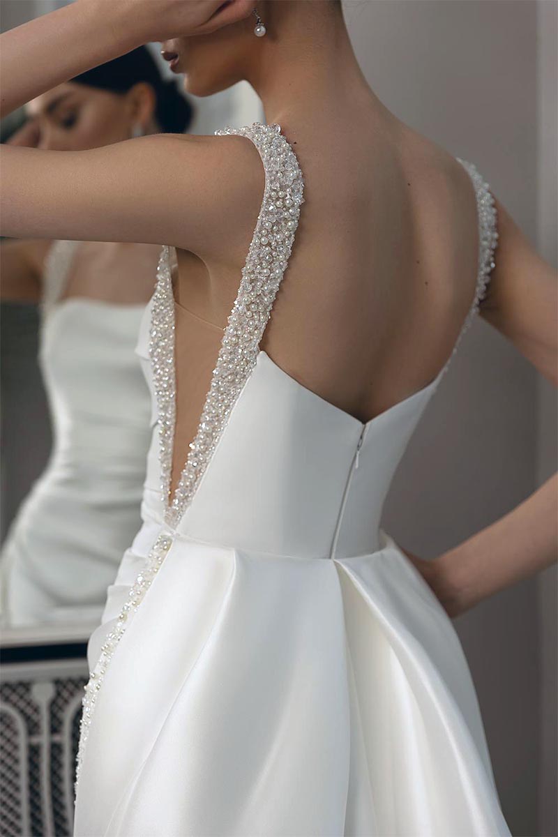 Viviana Pearl Beaded Wedding Dress | Jewelclues #color_white