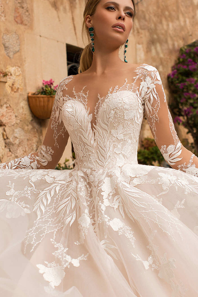 Illusion lace wedding on sale dress