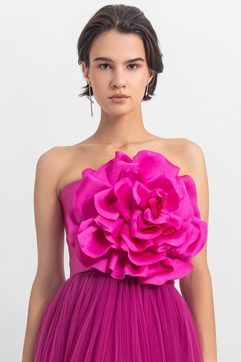 Adrianna 3D Flower Strapless Evening Dress