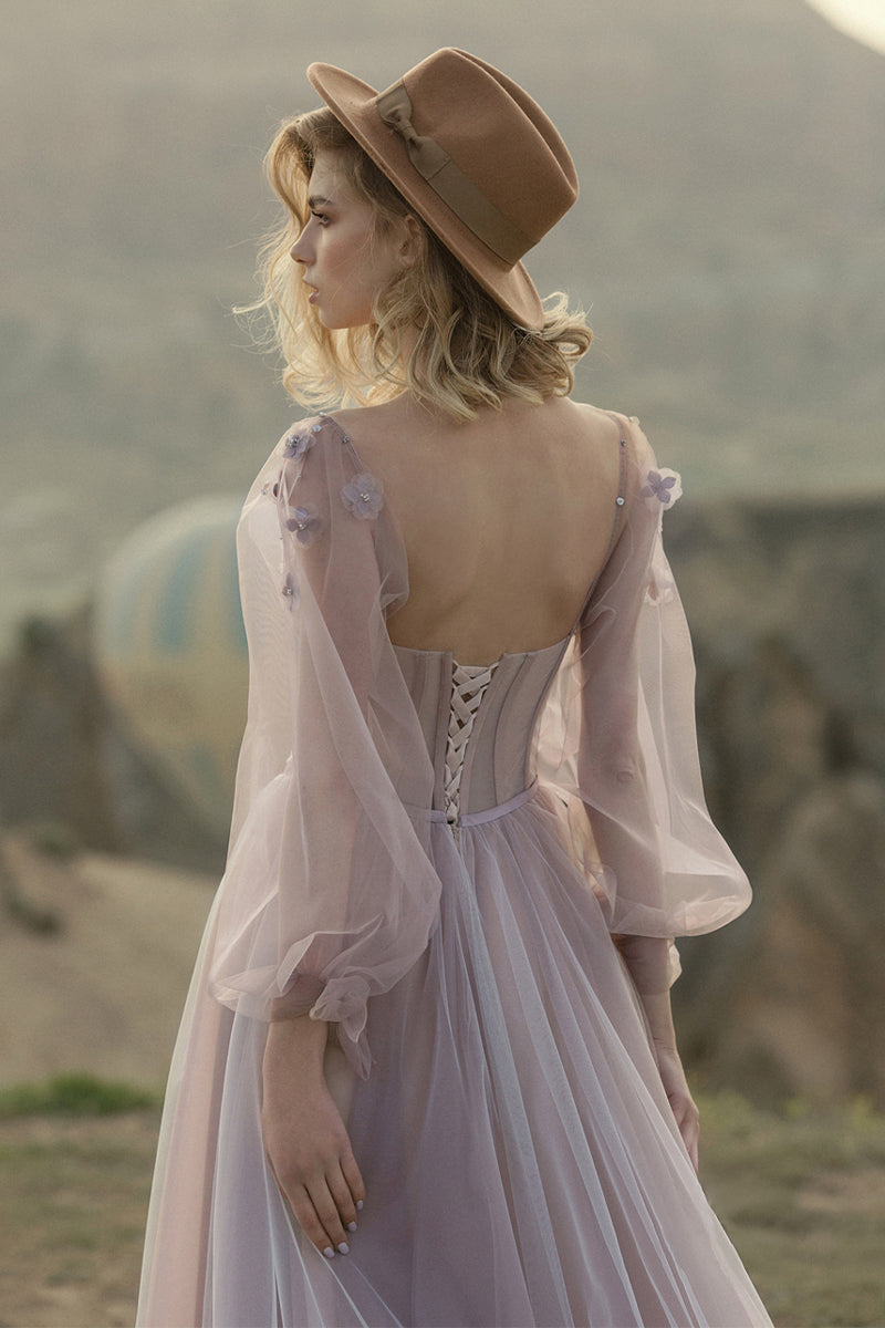 Fairy Tale Lilac Long Sleeve Tulle Maxi Dress