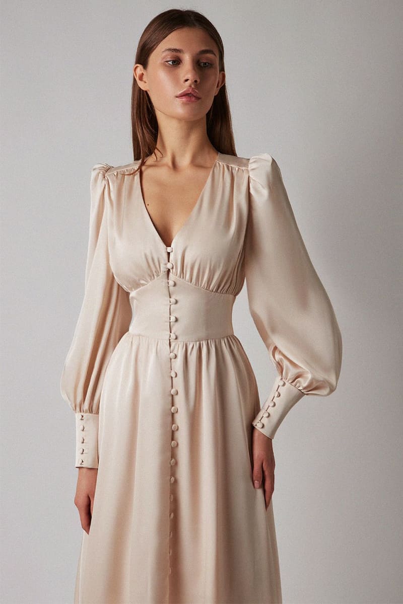 Beige bishop 2024 sleeve dress