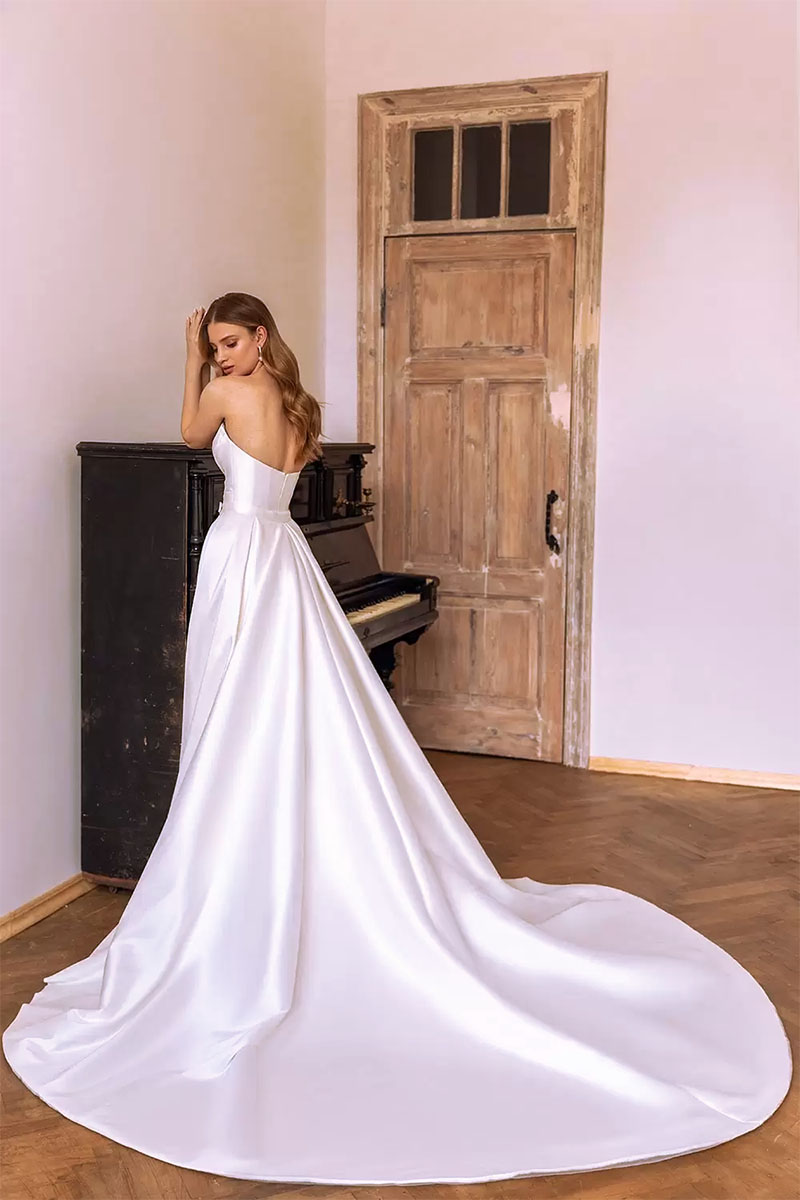 Silver satin outlet wedding dress