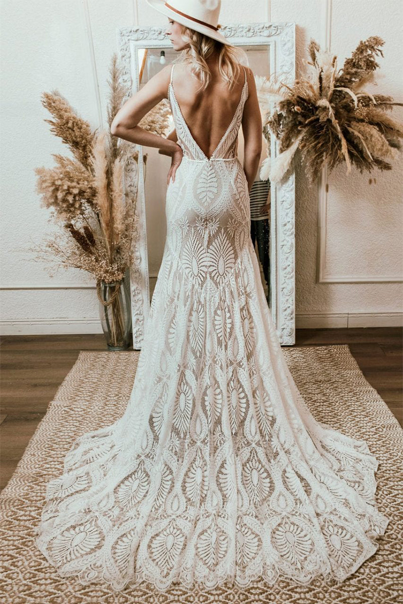 Bohemian lace wedding on sale dress